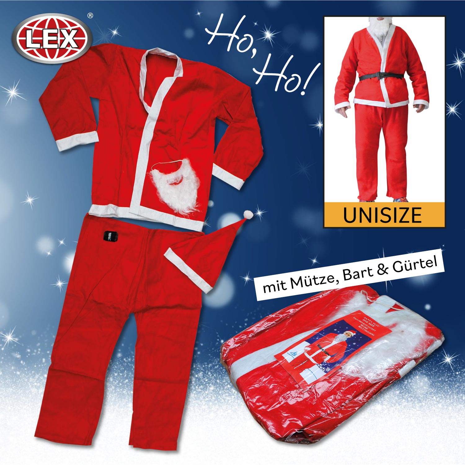 Nikolaus Kostüm Set Universalgröße Weihnachtsmann Anzug Santa Claus Verkleidung