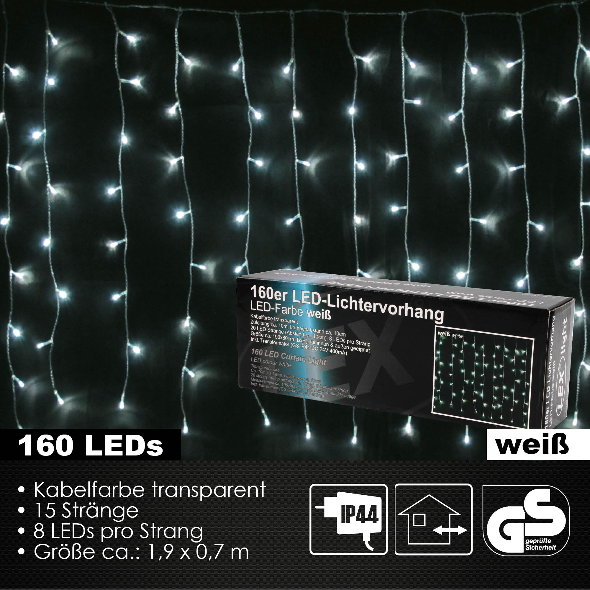 160er LED Lichtervorhang Lichterkette Außen Innen Weihnachtsbeleuchtung weiß