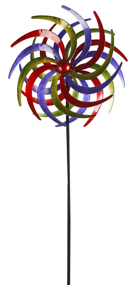 XXL Metall Doppel Windrad bunt Windspiel Gartendeko Balkon Terrasse 210x61cm