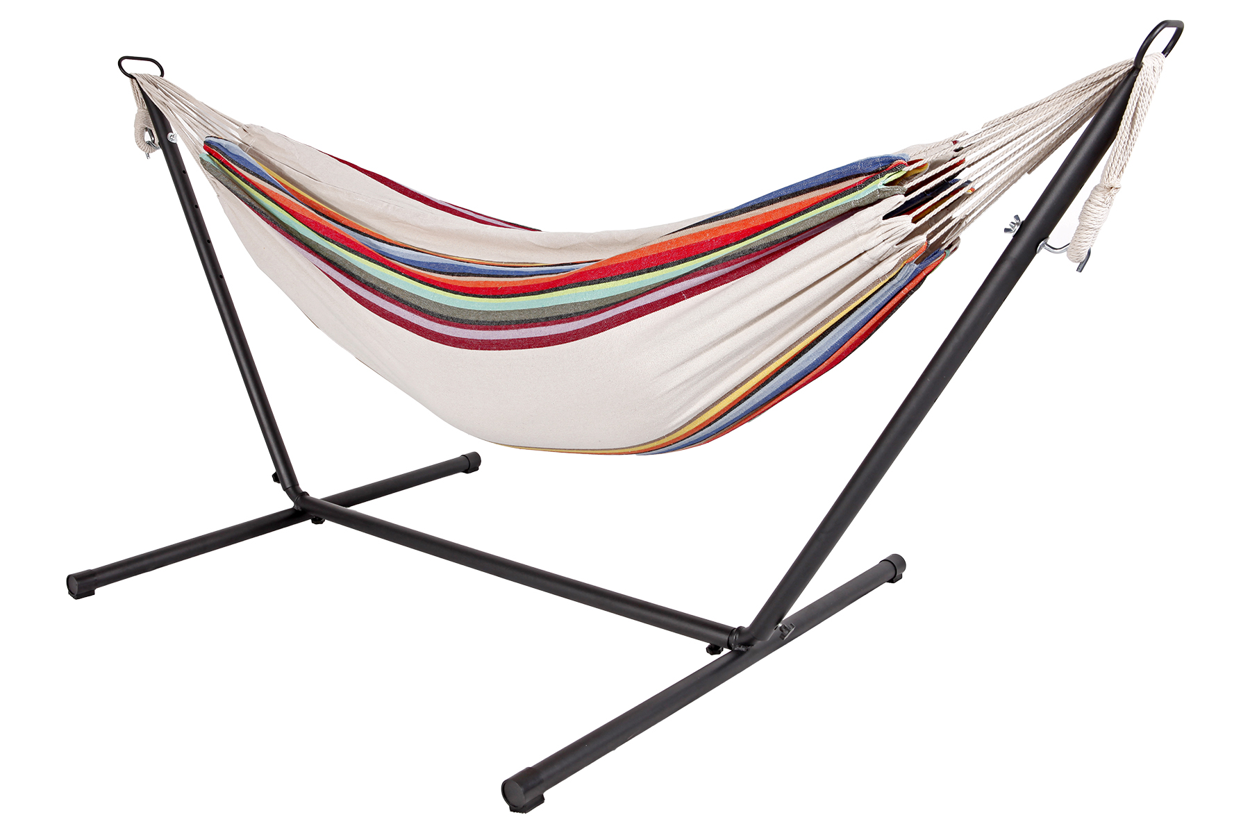 Doppel Hängematte mit Stahlgestell Hängeliege Hängesessel Hängeschaukel Polychromatic striped