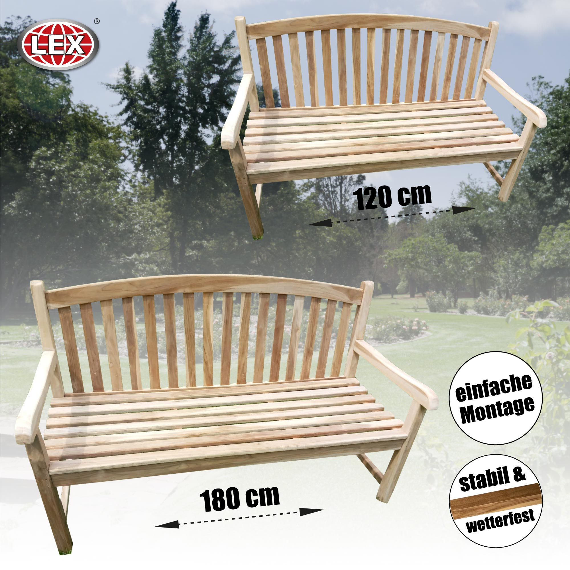 Teak Sitzbank Bank Gartenbank Holzbank Teakbank Windsor 120/180cm wählbar