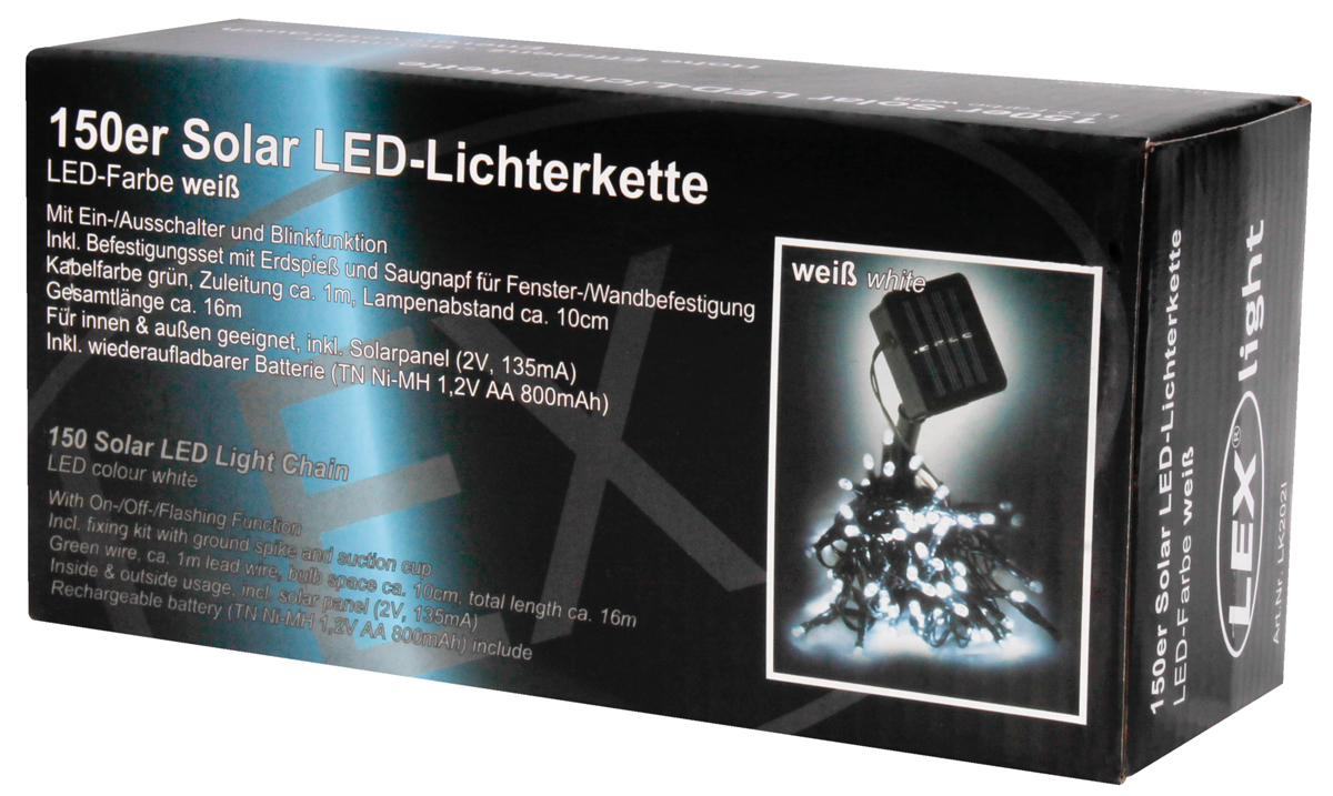 150er Solar LED Lichterkette Innen Außen Gartenbeleuchtung Party Outdoor weiß