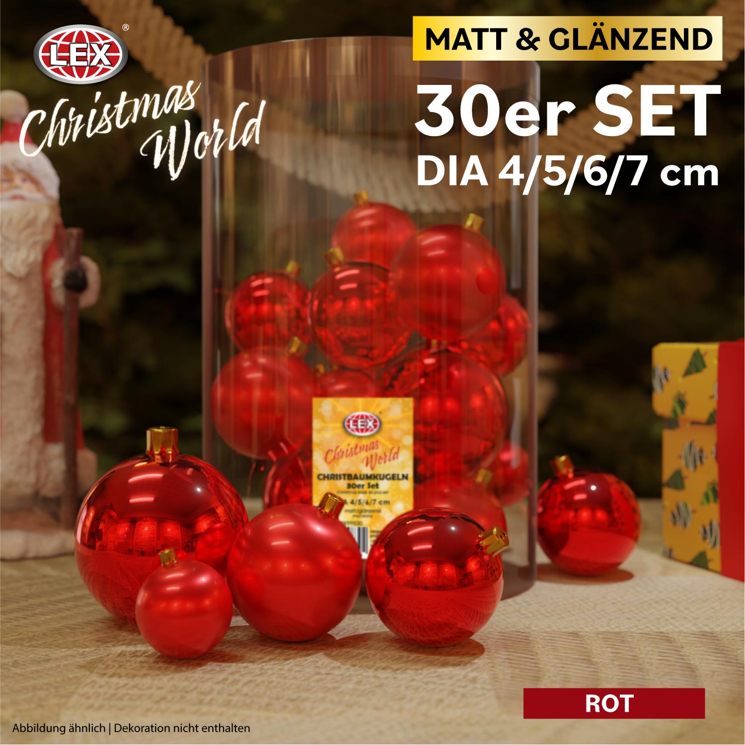 Christbaumkugeln 30 Stück rot Weihnachtskugeln Box Weihnachtsdeko Baumschmuck