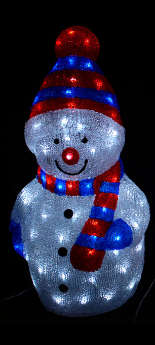 LED Weihnachtsfigur Acryl Schneemann 31cm beleuchtet 40LEDs Weihnachtsdeko blau