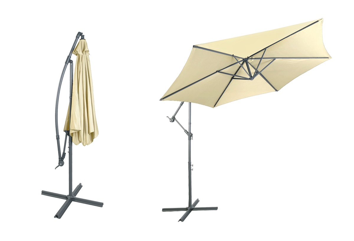 Alu Sonnenschirm Ampelschirm Ø 3m UV30+ Kurbelschirm mit Standfuß Garten beige