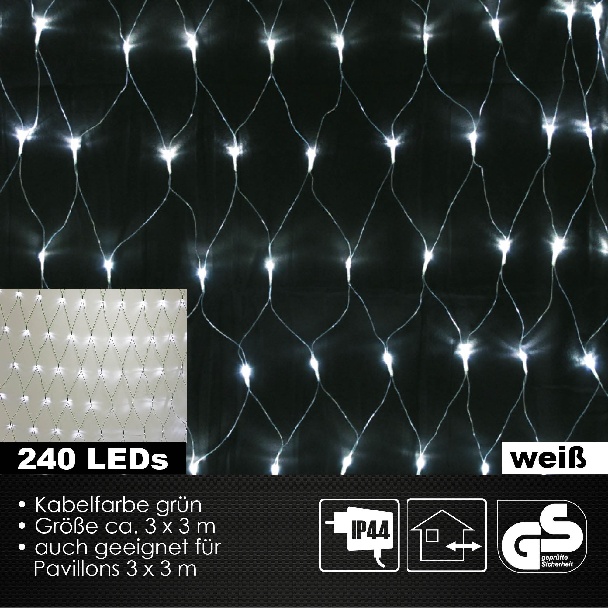 240er LED Lichternetz Lichterkette Außen Innen Kabel grün Partylicht weiß