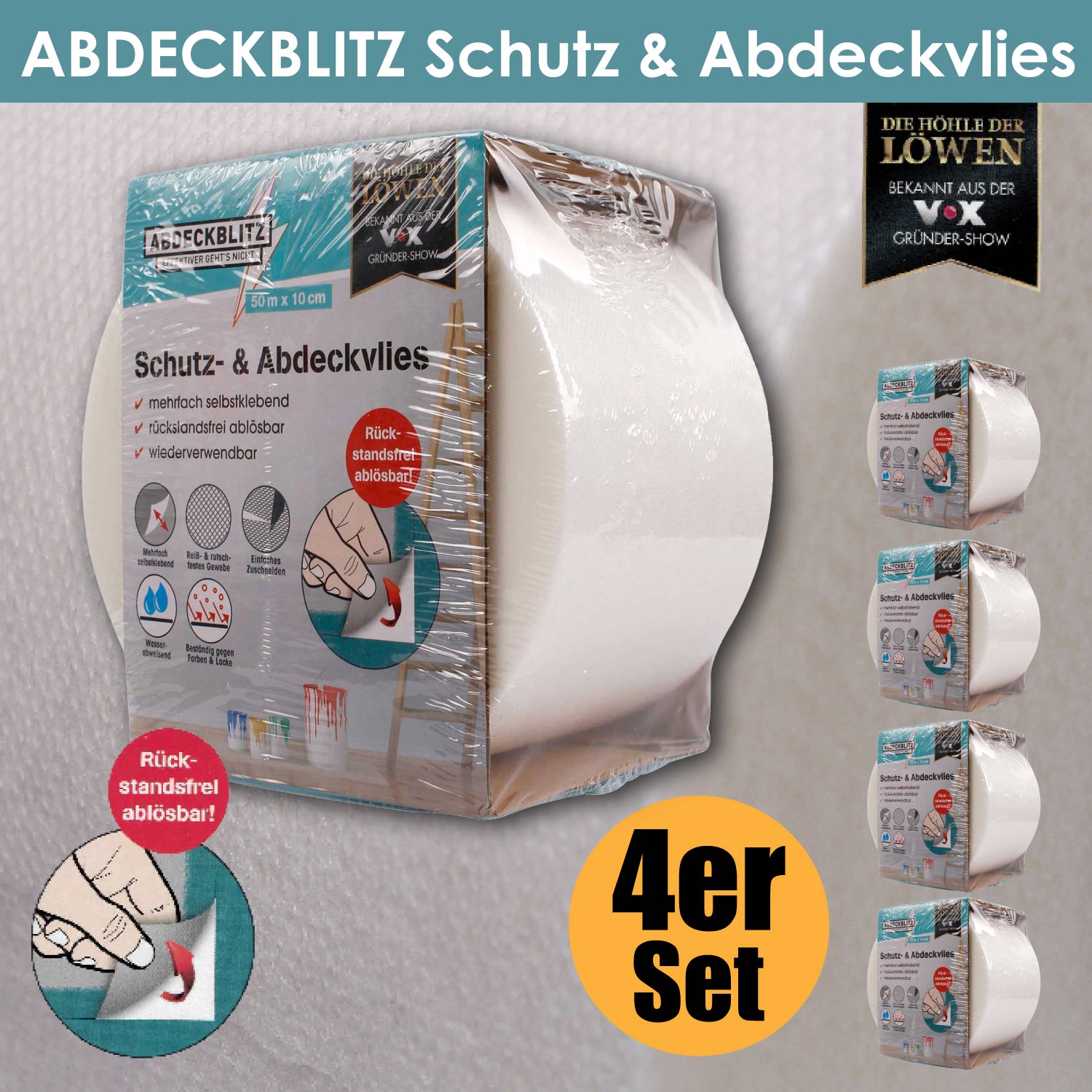 Abdeckvlies Schutz selbstklebend wasserabweisend 4er Set wiederverwendbar 50m