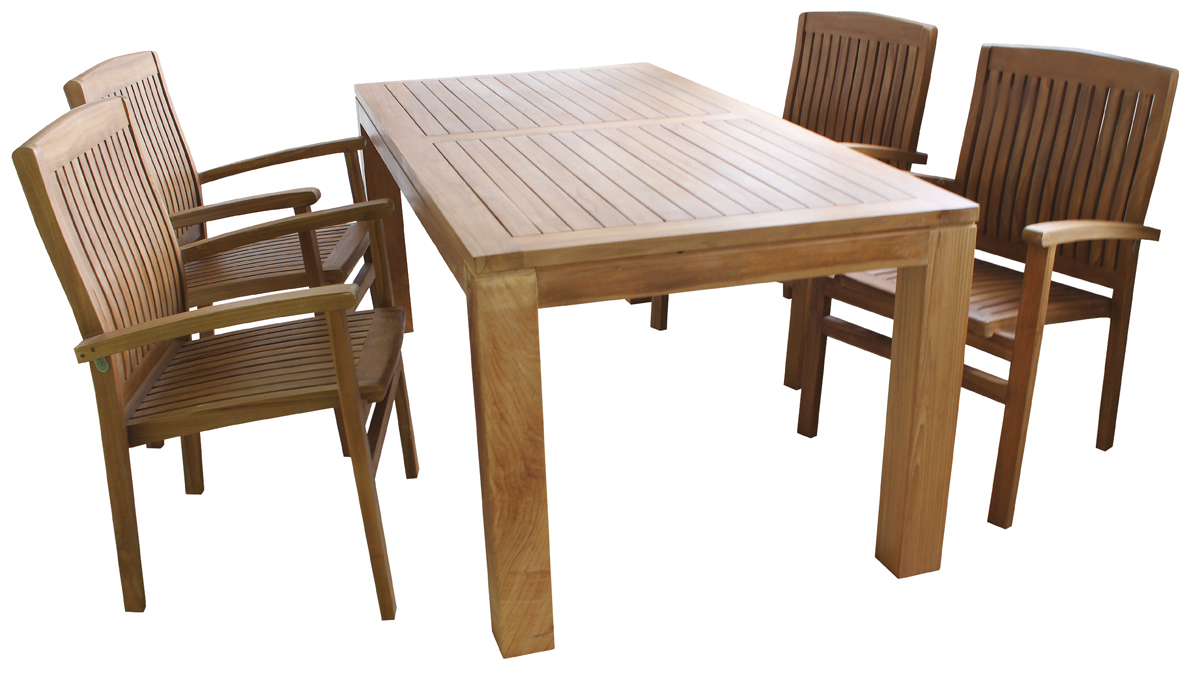 Teak Gartensitzgruppe Teakholz 4xSessel Tisch 180x90 cm Gartenmöbel Esszimmer