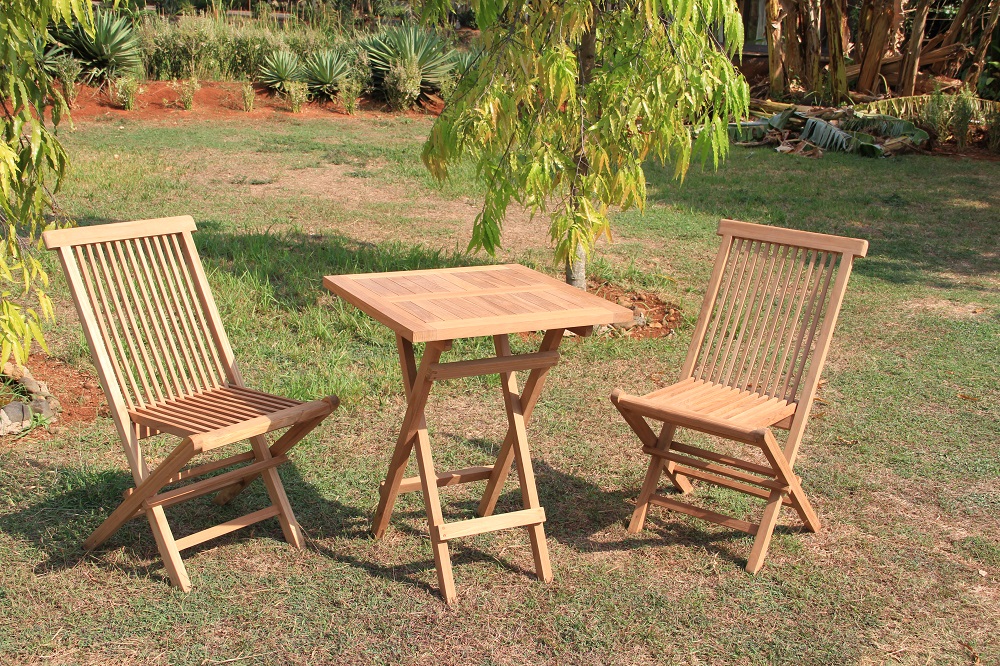 3tlg. Premium Teak Balkon Set klappbar Gartenmöbel Gartenset Teaktisch 60x60 cm