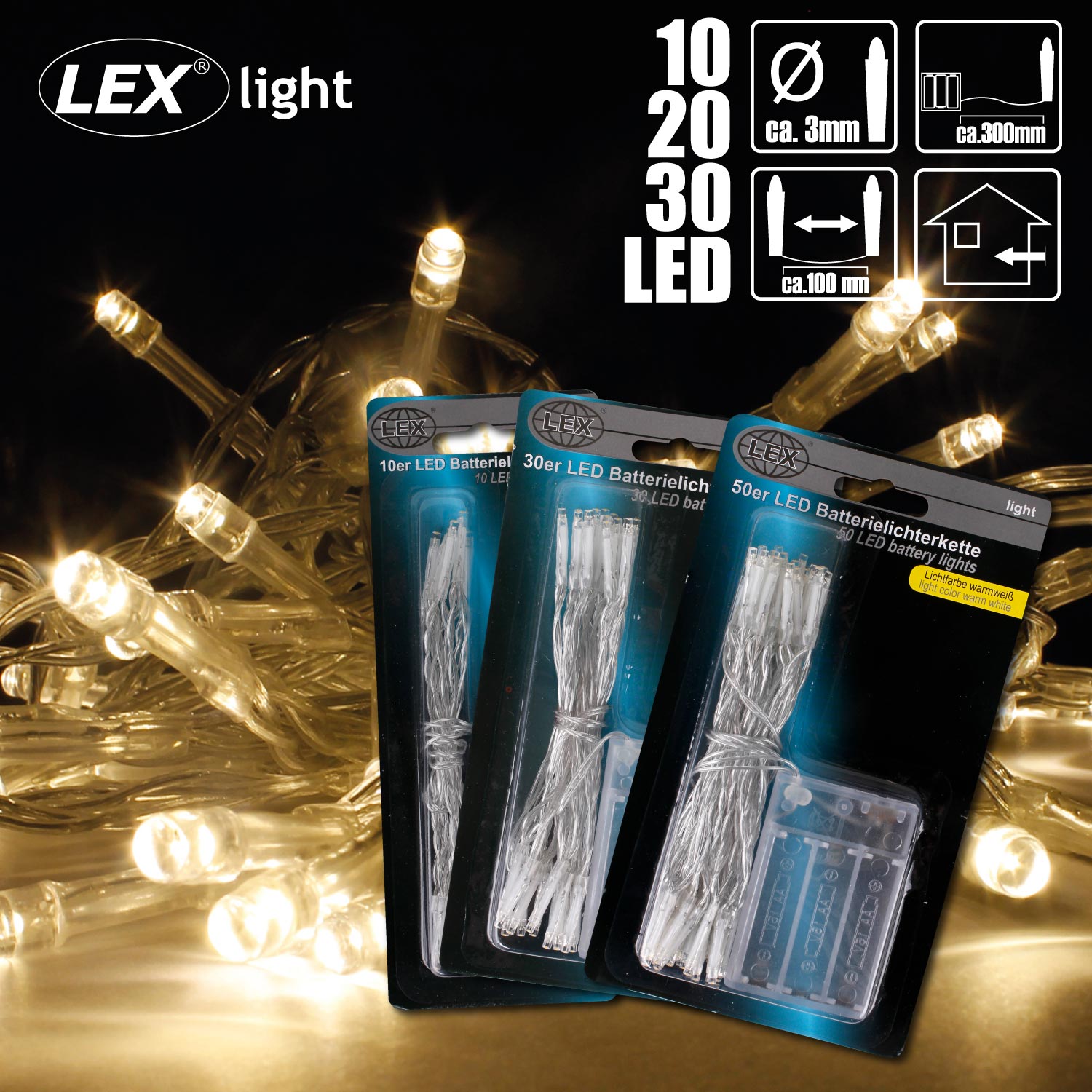 Lichterketten LED Batteriebtrieben Dekolicht Weihnachtslichterkette warmweiß