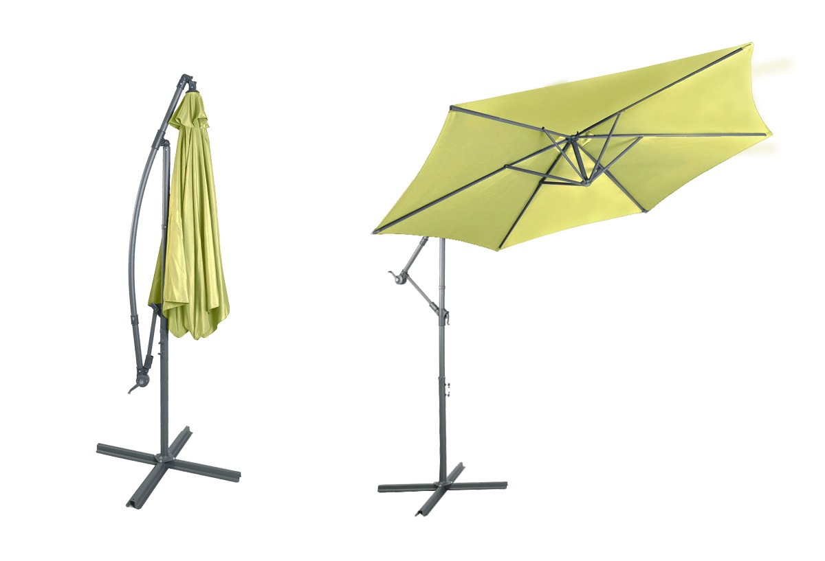 Alu Sonnenschirm Ampelschirm Ø 3m UV30+ Kurbelschirm mit Standfuß Garten lime-grün