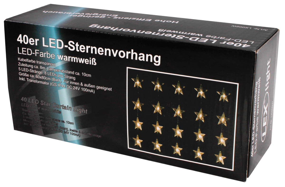 40er LED Stern Lichtervorhang Lichterkette Außen Innen Weihnachten warmweiss