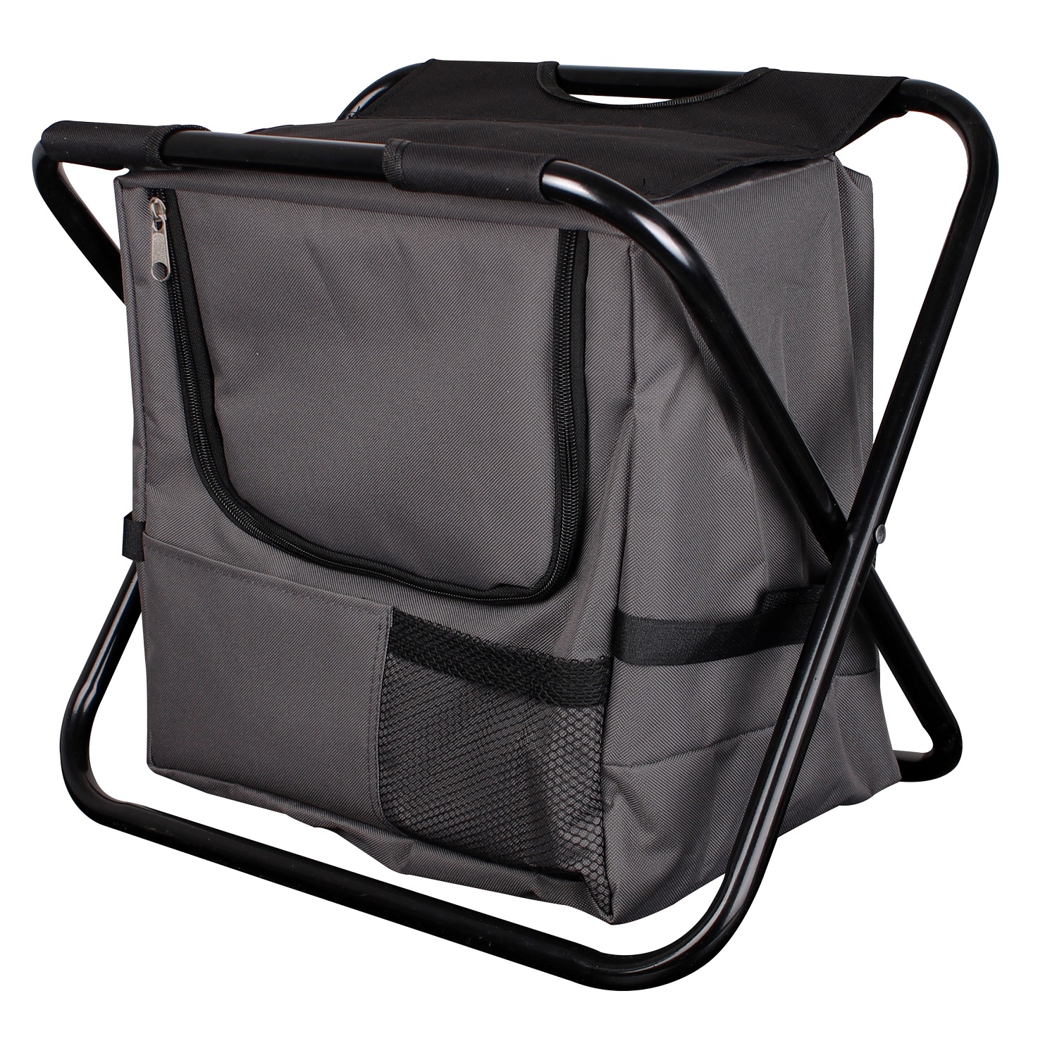 2 in 1 Anglersitz mit Kühltasche faltbar Campingstuhl Festivalstuhl Tragegurt schwarz/anthrazit