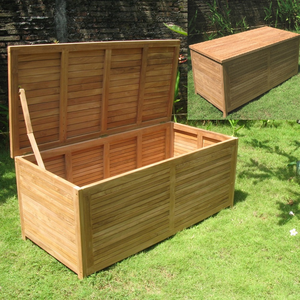 Premium Teak Gartenbox Gartenablage Teakholz geschlossene Lattung Natur 2 Größen