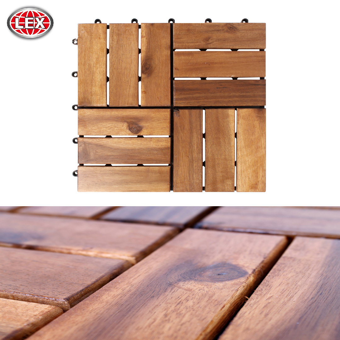 33x Holzfliesen Akazienfliesen 3 m² Terrasse Balkon Klickfliesen Latten 30x30 cm