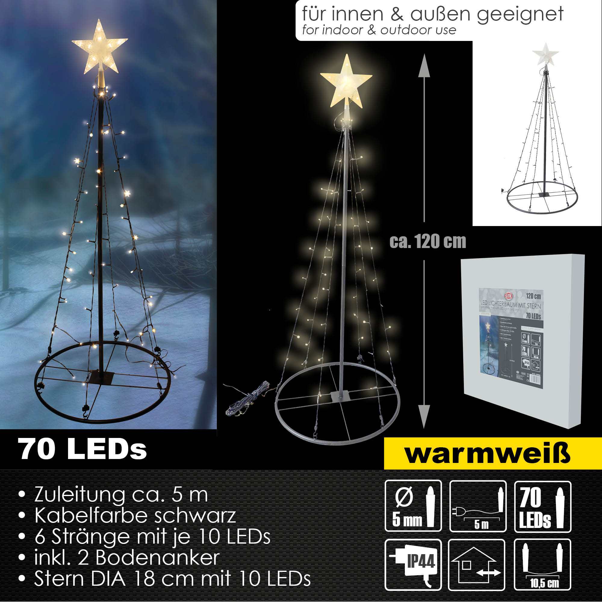 120 cm LED Lichterbaum mit Stern Tannenbaum Dekobaum Leuchtbaum Outdoor Indoor