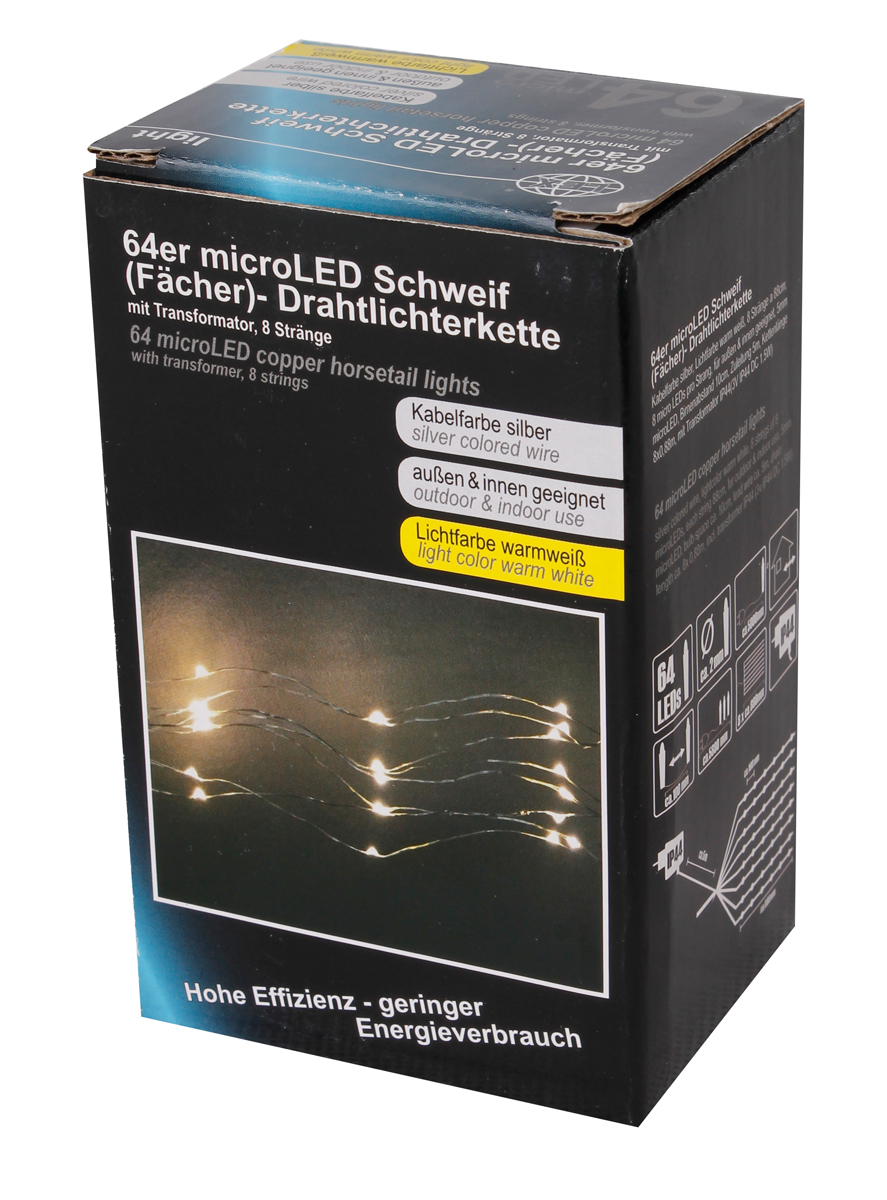 64er Micro LED Schweif Drahtlichterkette Außen & Innen Lichterkette IP44 Deko