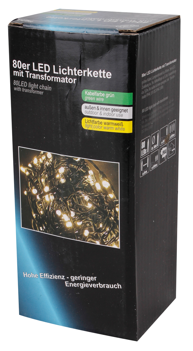 80er LED Lichterkette für Außen Innen Deko IP44 Weihnachtslichterkette warmweiß