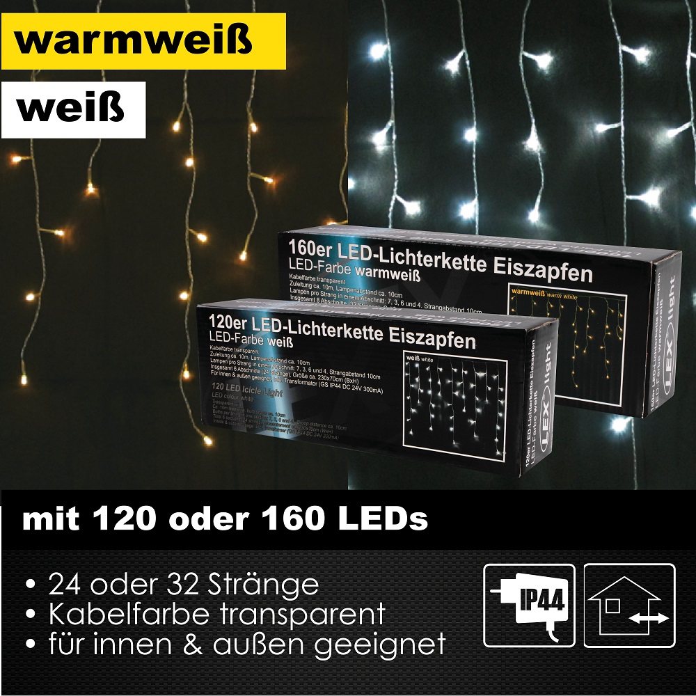 120/160er LED Eiszapfen Lichtervorhang Außen Innen Weihnachtsbeleuchtung