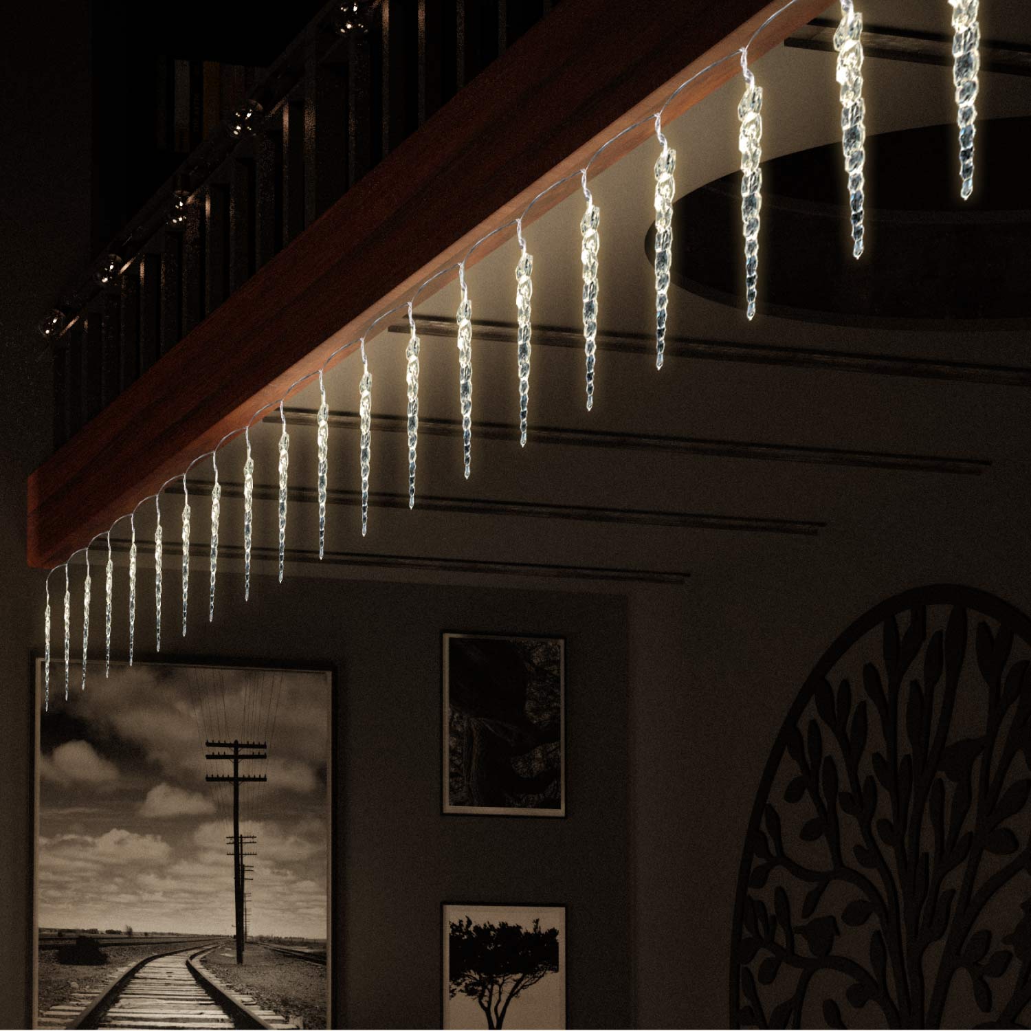 Eiszapfen LED Lichterkette 20 Batterie Acryl Innen warmweiß