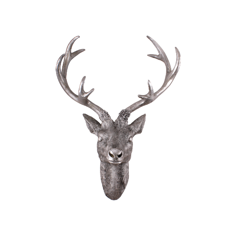 Hirschgeweih Hirschkopf Wanddeko Dekoration Wandschmuck Figur Geweih Silber 20x30cm