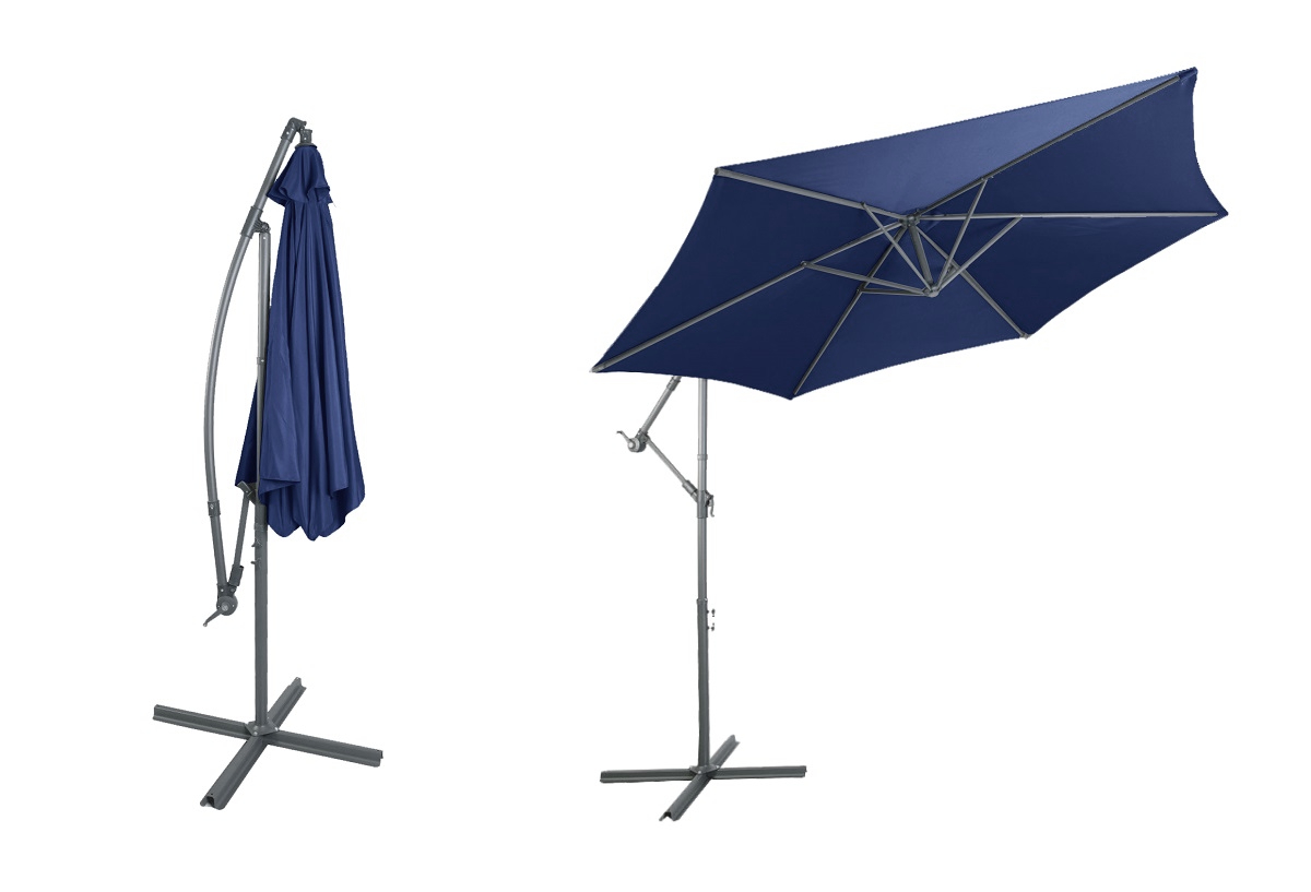 Alu Sonnenschirm Ampelschirm Ø 3m UV30+ Kurbelschirm mit Standfuß Garten blau
