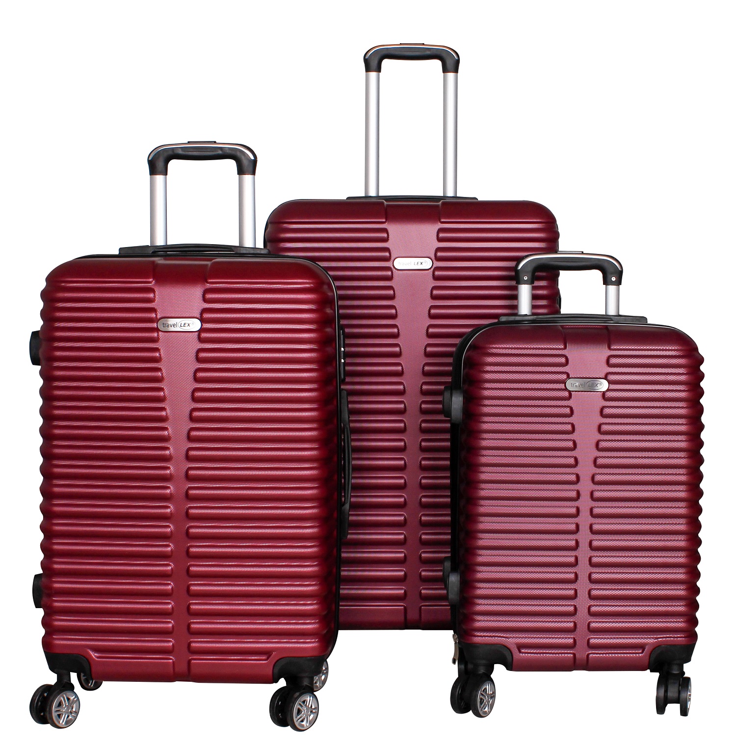 LEX 3tlg. ABS Reisekoffer Trolley Reisetasche Reisegepäck 4 Doppel-Räder rot