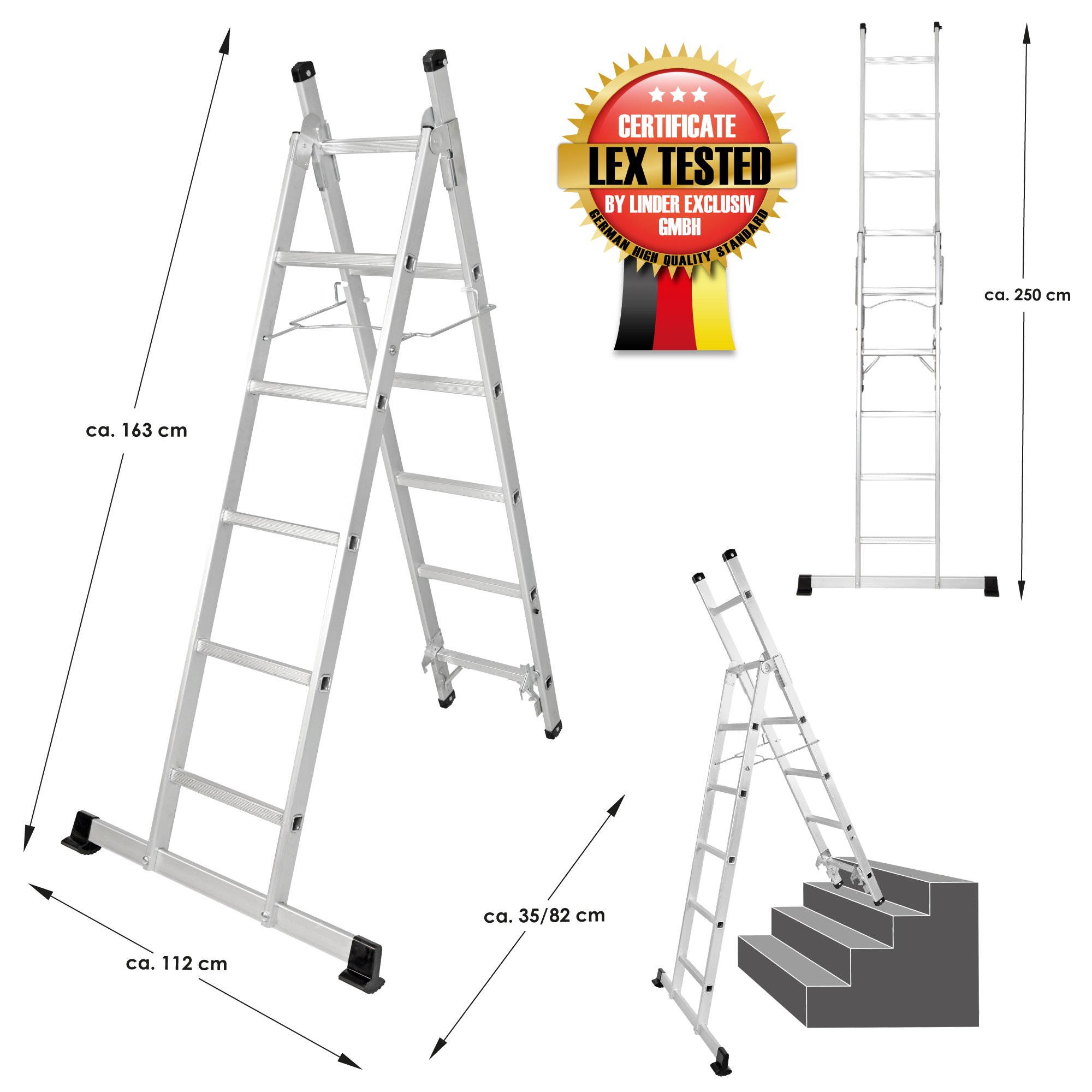 Alu 3 in 1 Kombileiter Mehrzweckleiter Schiebeleiter Anlegeleiter 11 stufig