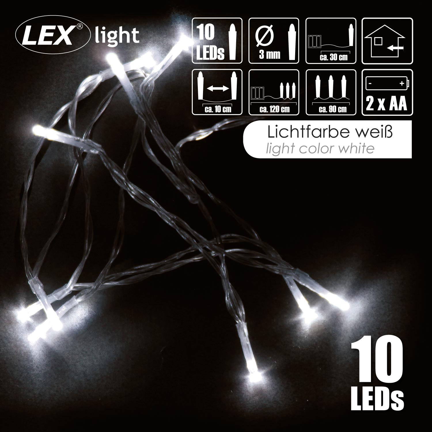 10er Batterie-Lichterkette Weihnachtsdeko Lichterfarbe wählbar Beleuchtung