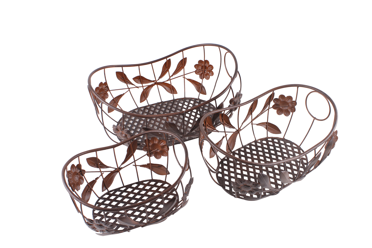 Deko-Korbschalen-Set Blumenkorb Eisenkorb Obstkorb Gitterkorb 3tlg. braun grau