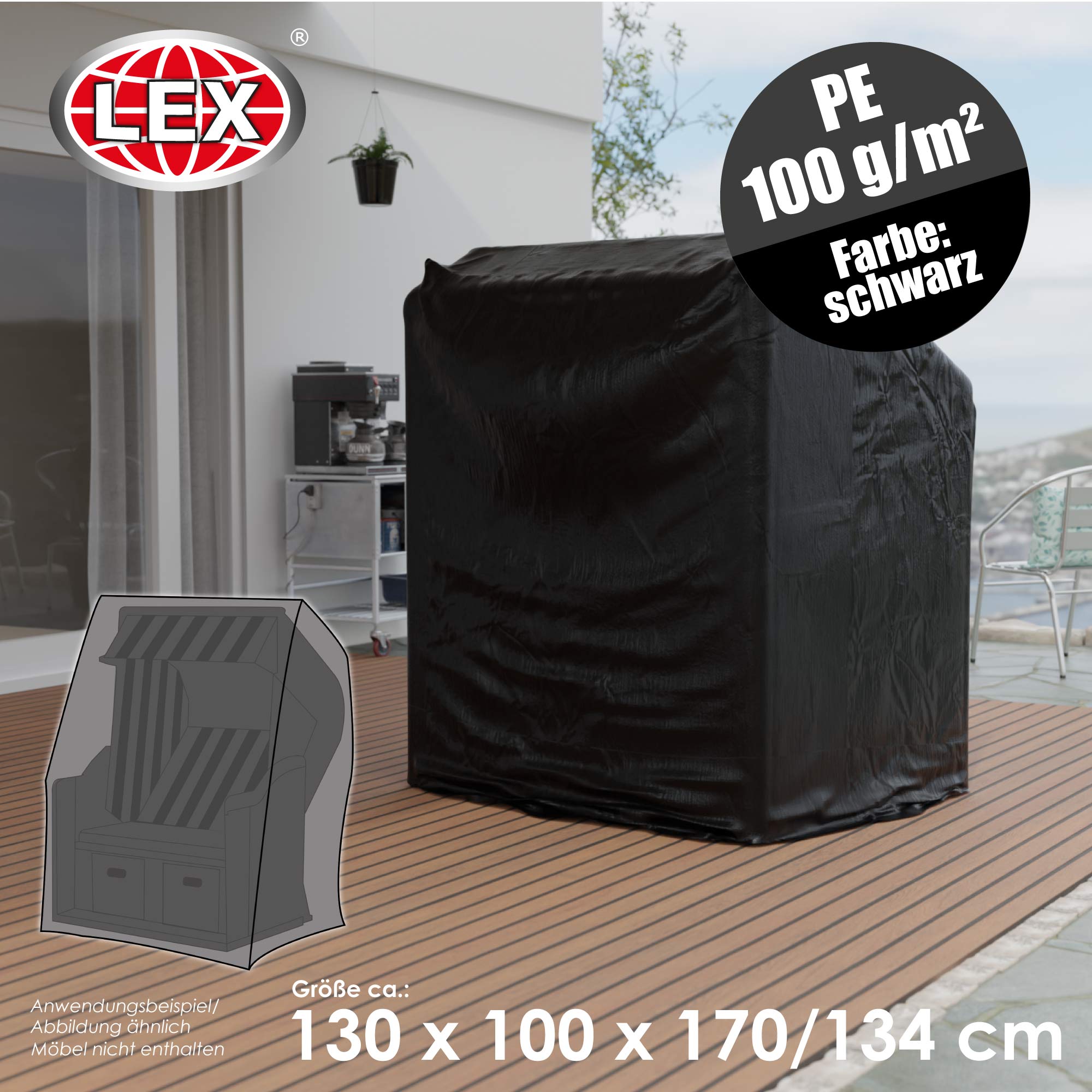 Schutzhülle für Strandkorb 130x100x170/134 cm Abdeckplane Cover