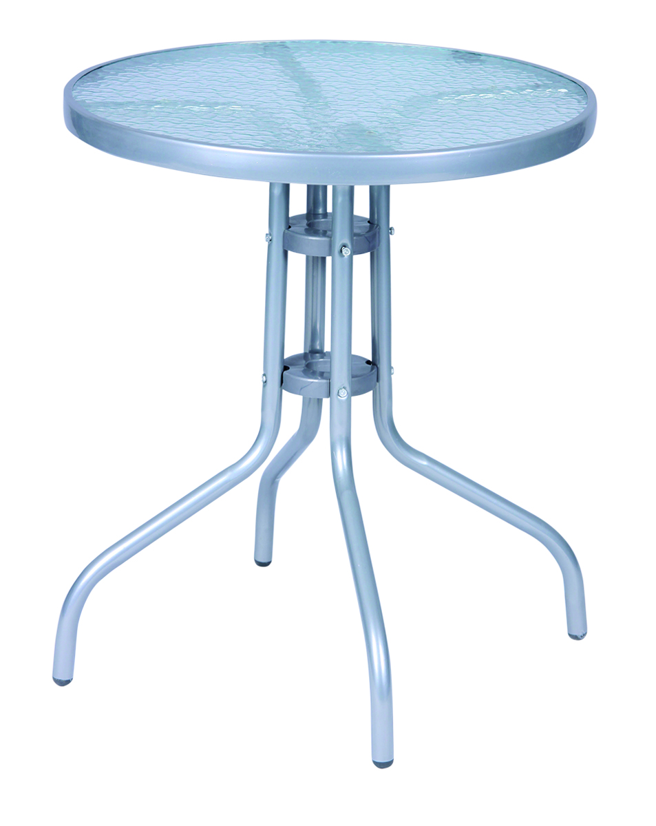 Bistrotisch Balkontisch Gartentisch Terrassentisch Glastisch silber ⌀ 60 cm