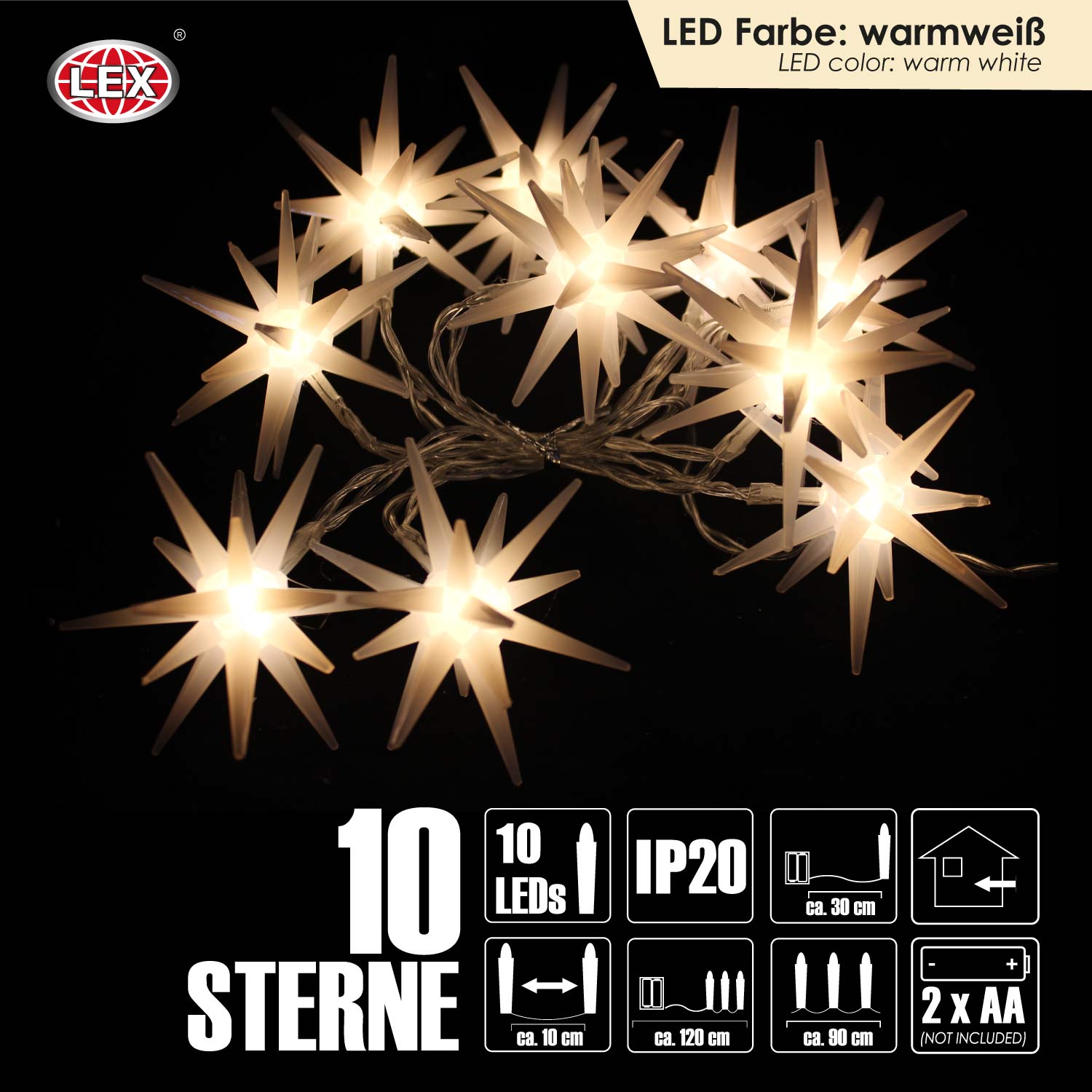 Lichterkette Leuchtsterne Sternlichterkette Innen Batterie warmweiß