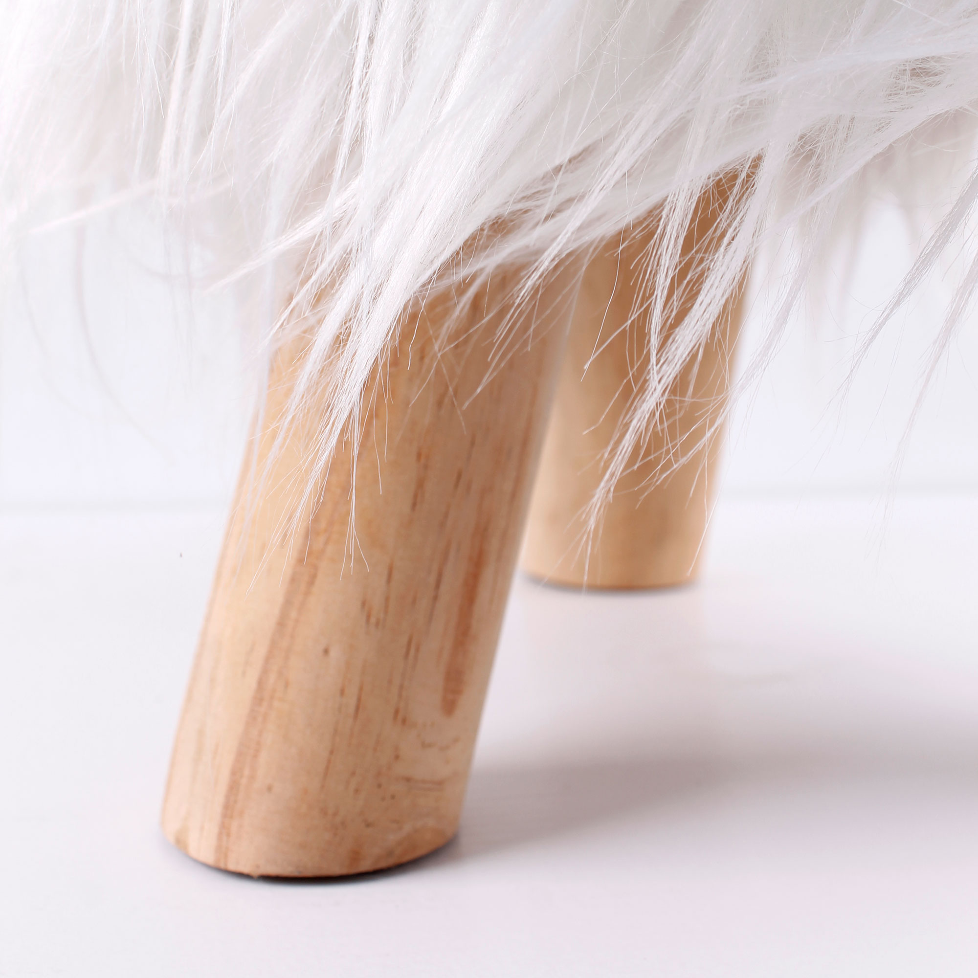 Hochwertiger Langhaar Fellhocker Kunstfell Sitzhocker Polsterhocker 30cm weiss