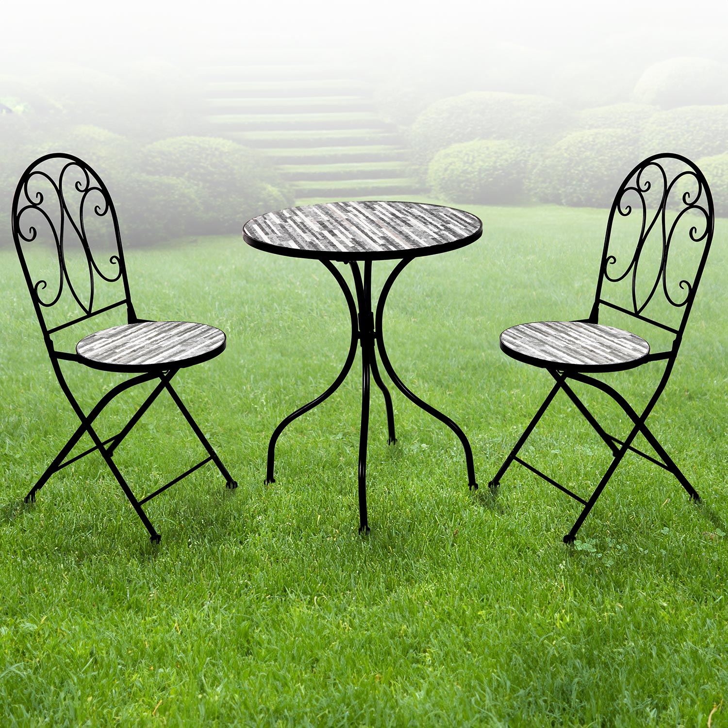 Mosaik Gartenset Gartenstühle Mosaiktisch wählbar Rustikal Rund klappbar