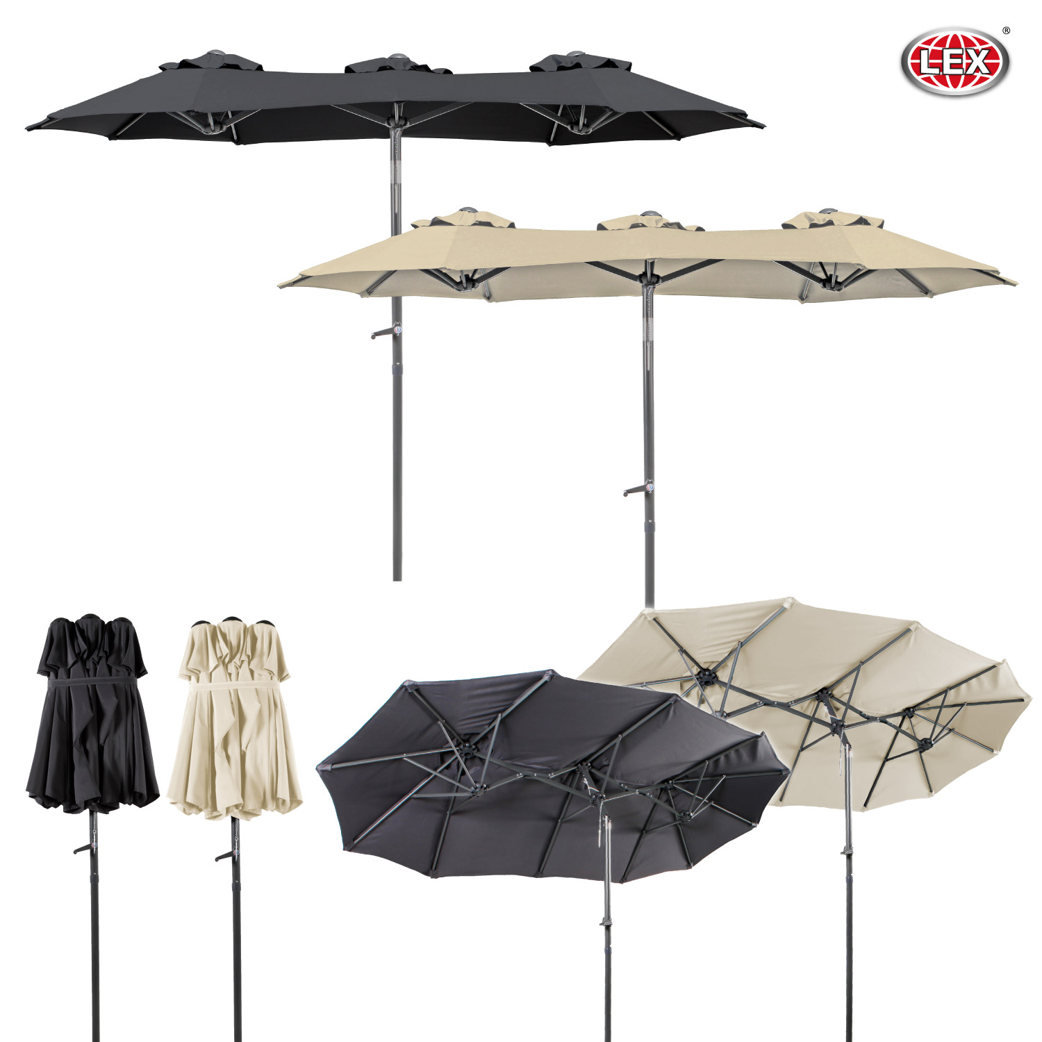 Doppelschirm Sonnenschirm Kurbelschirm 3 x 1,5 m knickbar Garten Oval