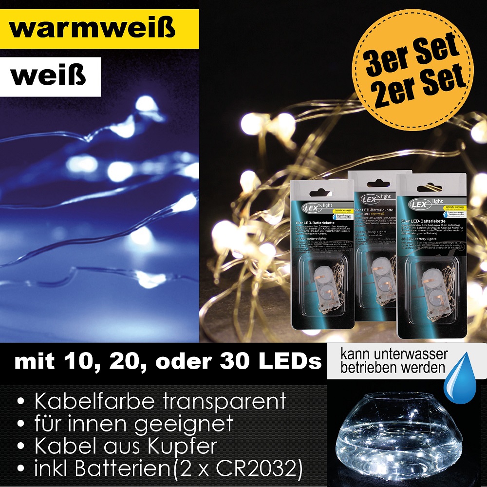 10/20/30er LED Lichterkette Set Batteriekette Wasser Beleuchtung Deko Party