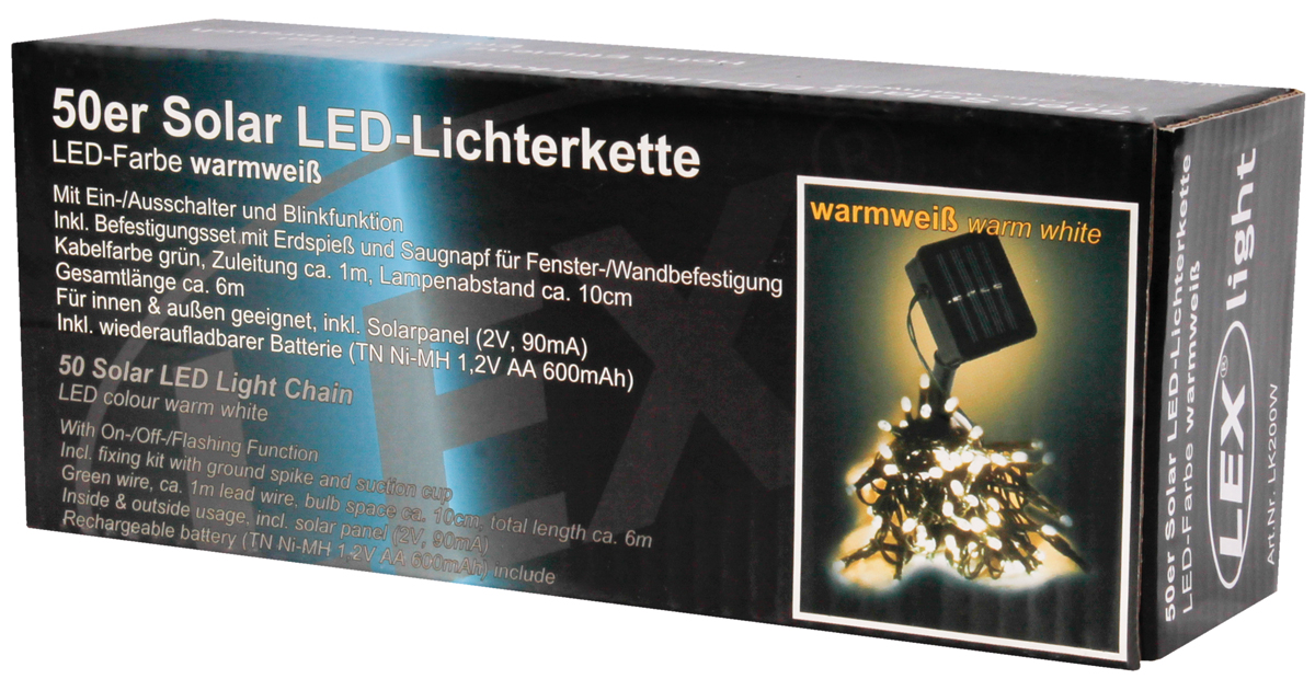 50er Solar LED Lichterkette Innen Außen Gartenbeleuchtung Party Outdoor warmweiß