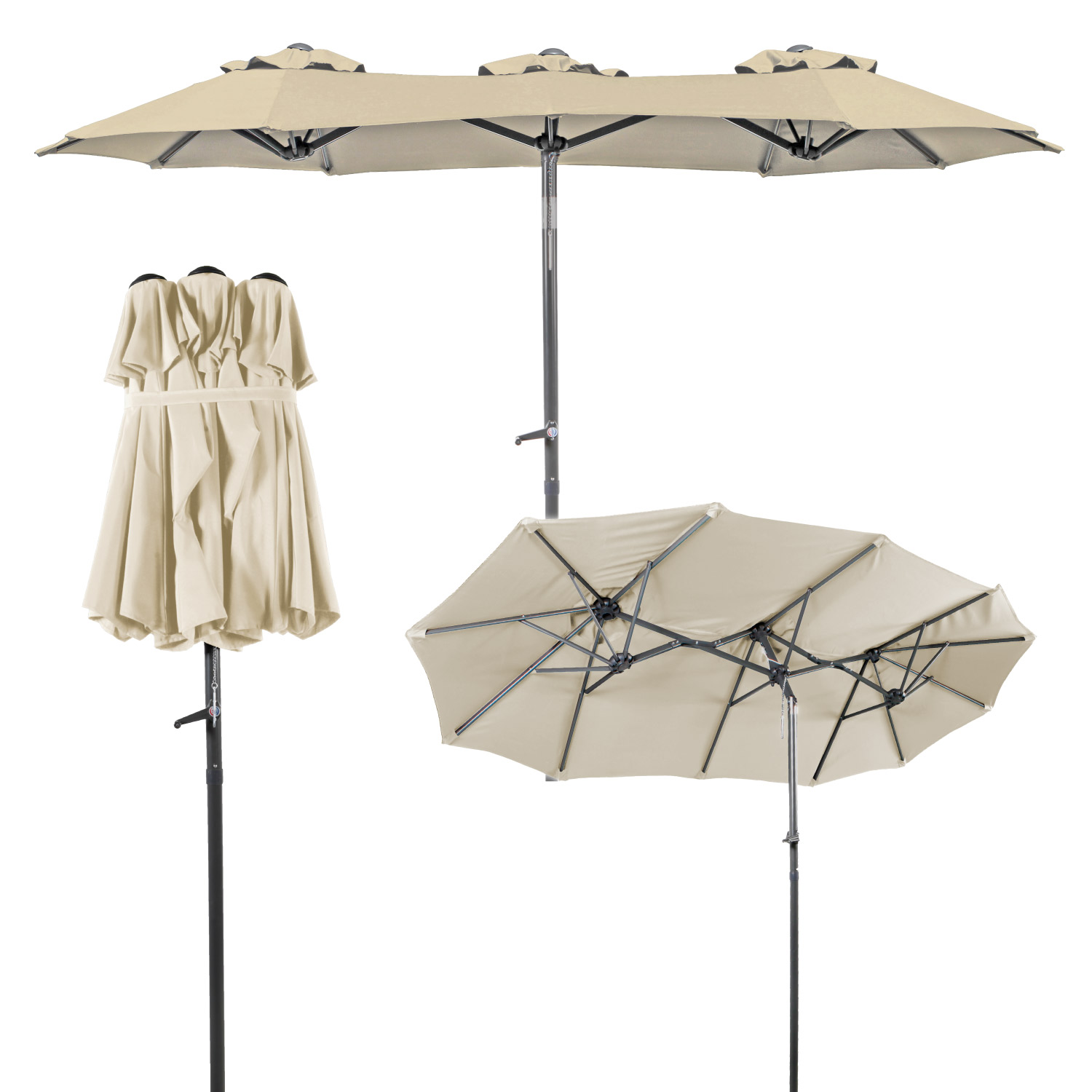 Doppelschirm Sonnenschirm Kurbelschirm 3 x 1,5 m knickbar Garten Oval beige
