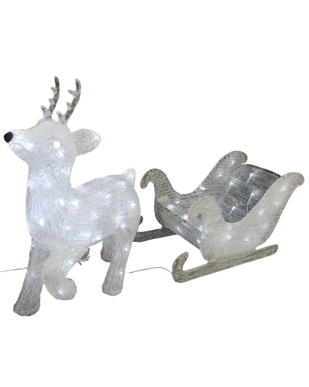 LED Weihnachtsfigur Rentier mit Schlitten Figur beleuchtet Weihnachtsdeko 50LEDs
