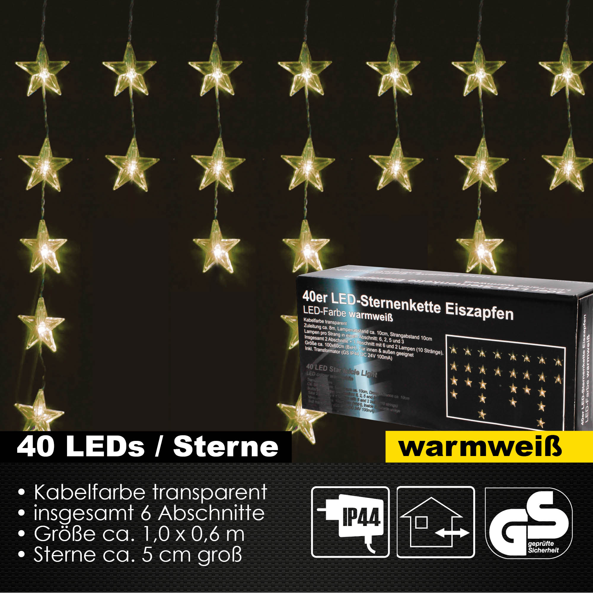 40er LED Sternlichterkette Lichterkette Außen Innen Party Weihnachten warmweiss