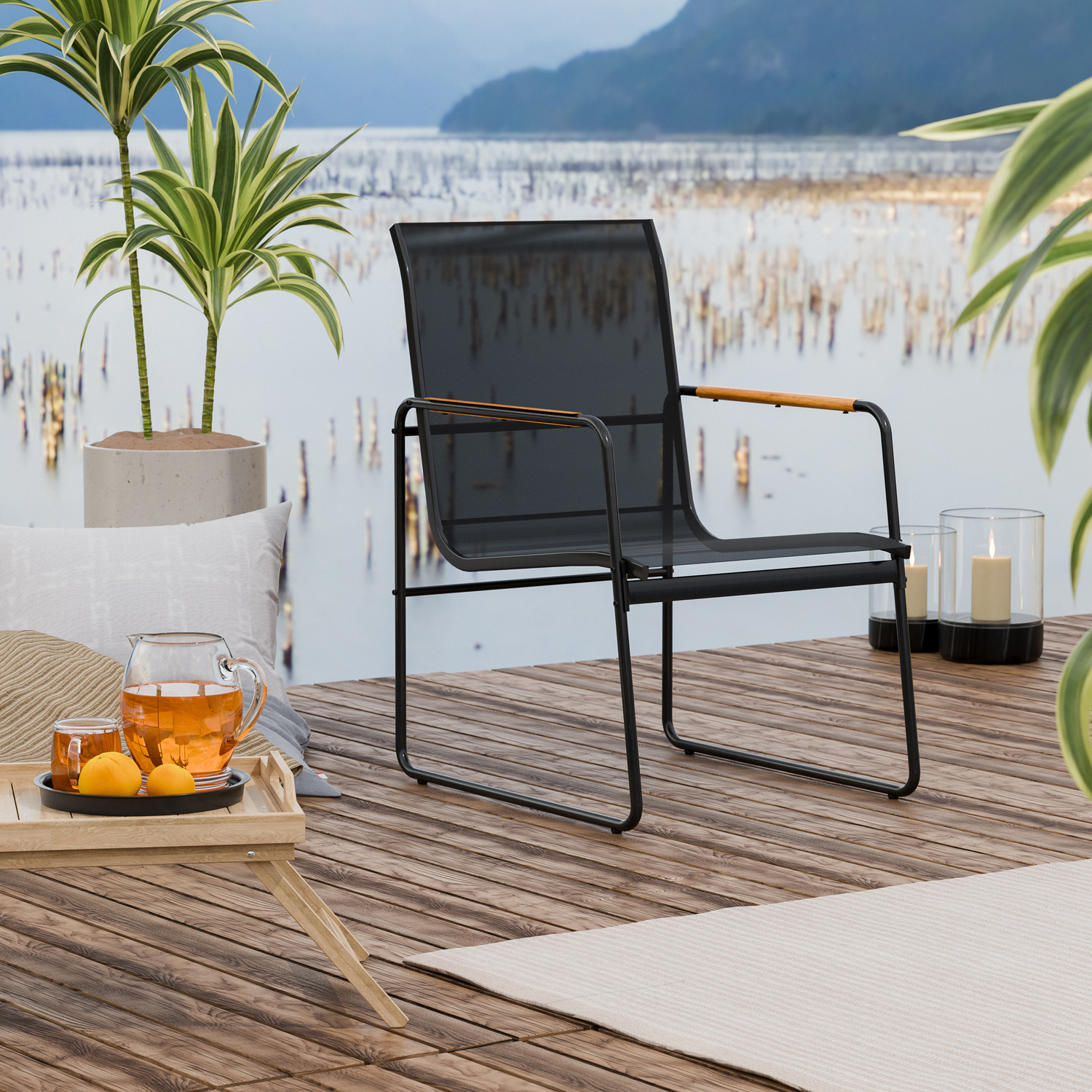 Lounge Sessel Gartenstuhl Gartenmöbel Stahl schwarz Metallrahmen