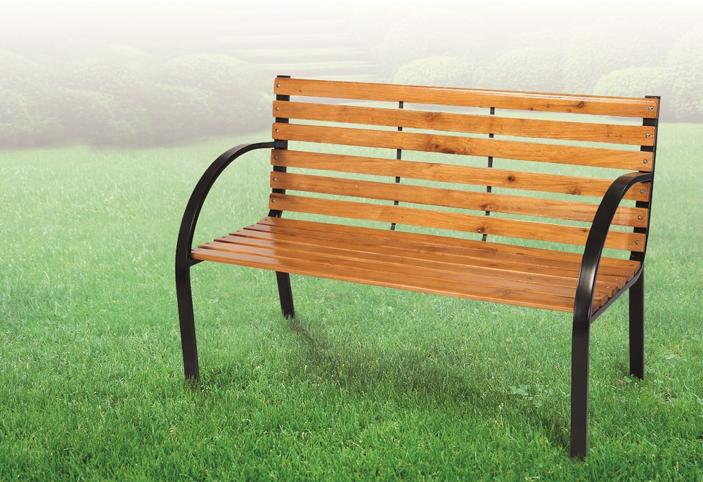 Parkbank Tannenholz Gartenbank Sitzbank Holz Metall Balkon Terrasse 122x80cm