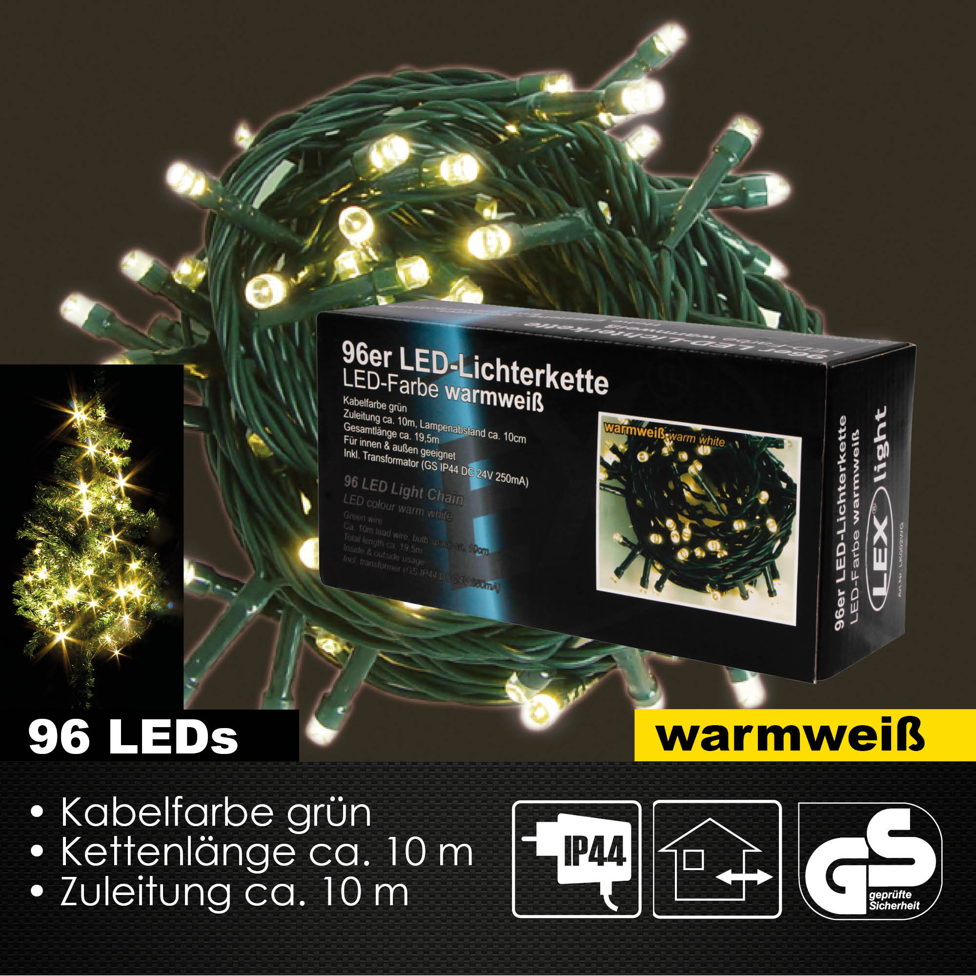 96er LED Lichterkette Außen Innen Partylichterkette grün Weihnachtslichterkette warmweiß