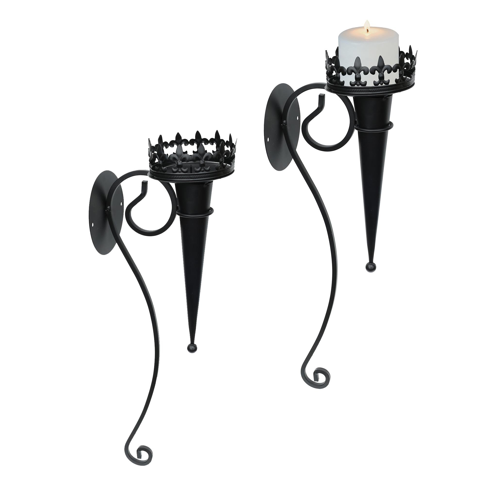2er Set Wandkerzenhalter aus Metall Wanddeko Kerzenhalter Wandlicht schwarz