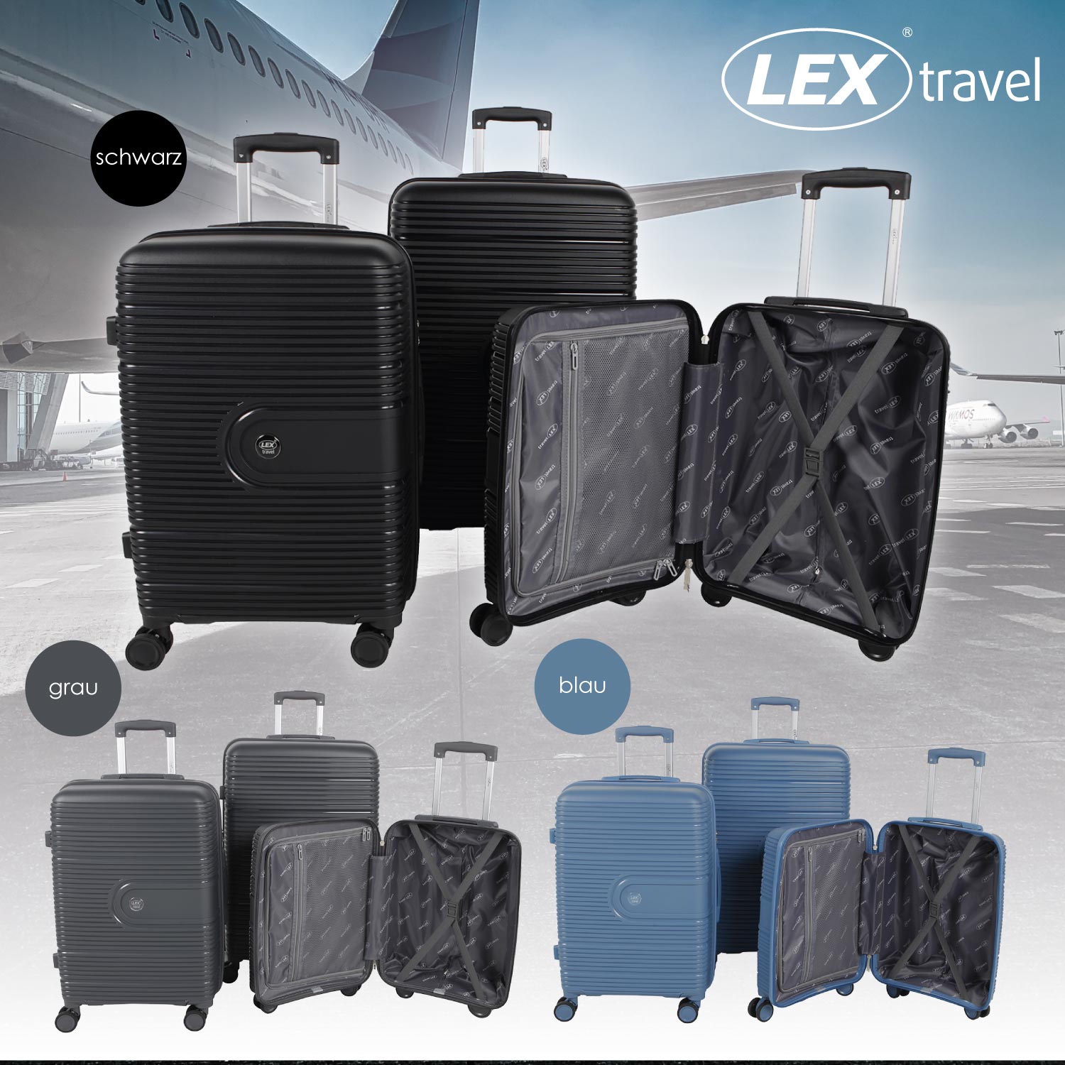 Reisekoffer Trolley Gepäck Set 3 tlg. Travel Handgepäck Farbe wählbar