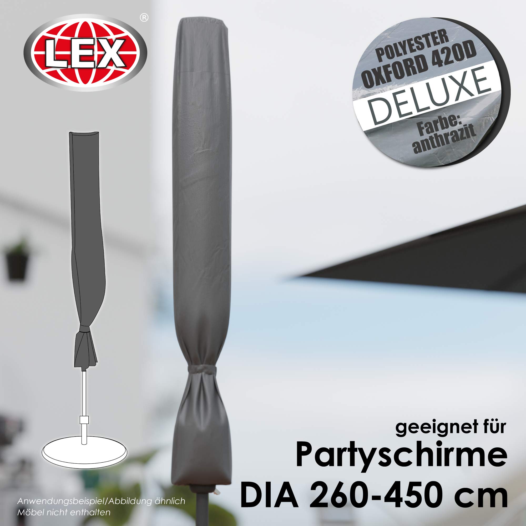 Schutzhülle Deluxe Sonnenschirm Ø 260-450 cm Schutzhaube Schirmhaube Cover Plane
