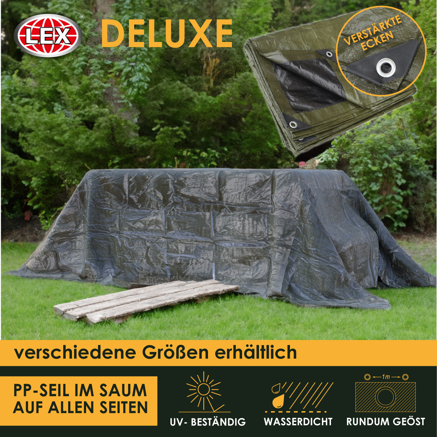 Abdeckplane Schutzplane wasserdicht Gartenplane mit Ösen 150g/m² versch. Größen