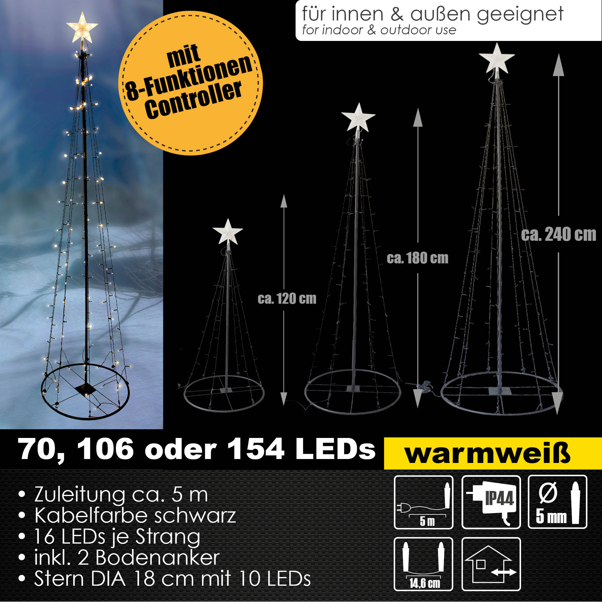 LED Lichterbaum Stern 120-240 cm 8 Funktionen Dekobaum Leuchtbaum Outdoor Indoor