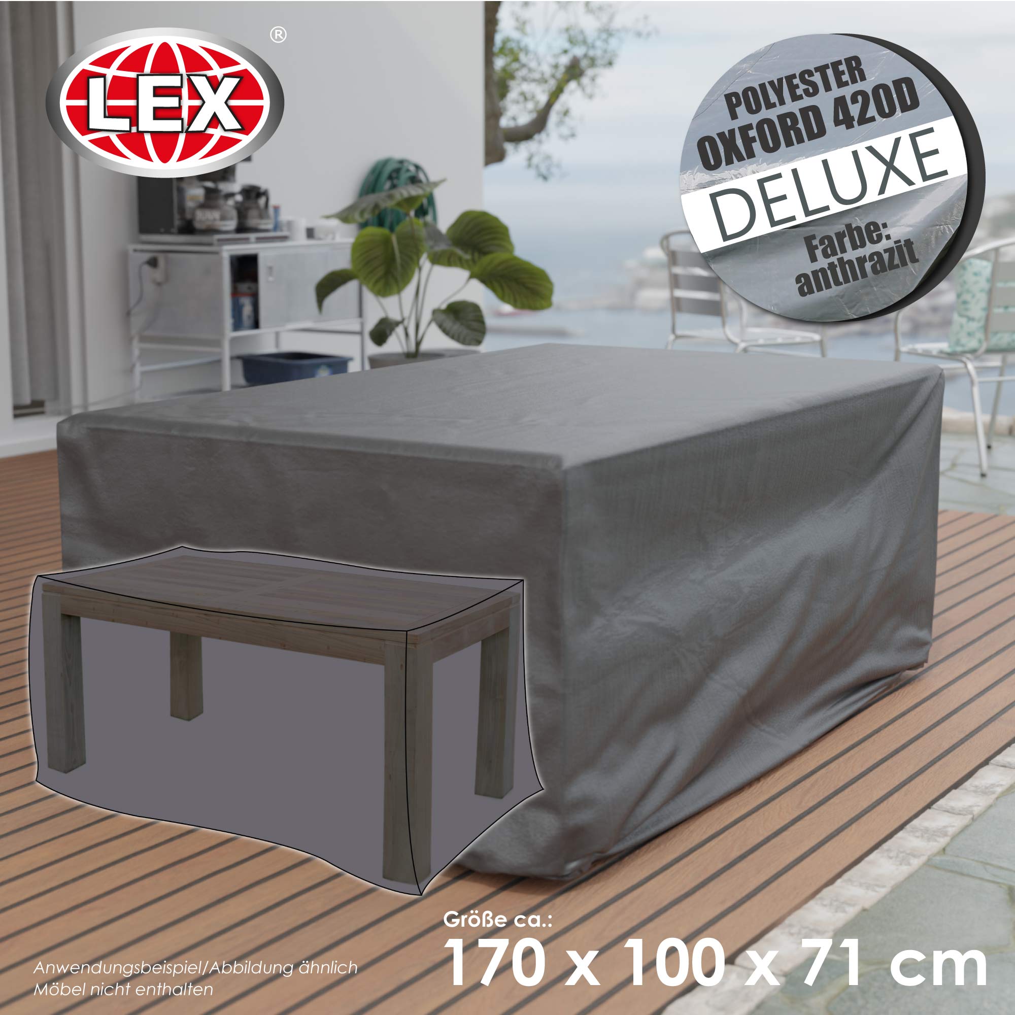 Schutzhülle Deluxe Gartentische Schutzhaube Abdeckung Gartenmöbel 170x100x71 cm
